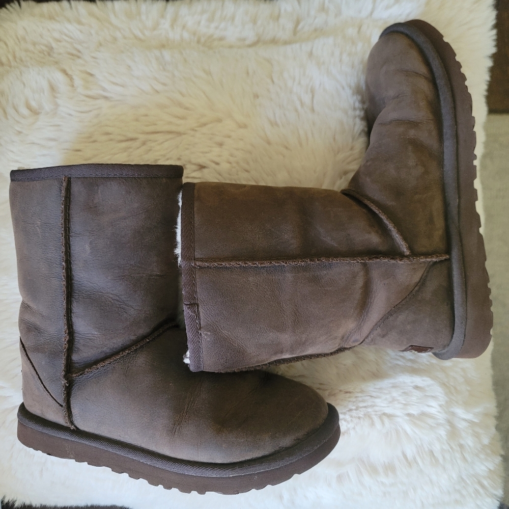 UGG Brown Ankle Booties with Plush Suede Finish